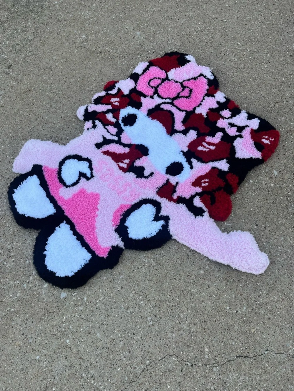 Hello Kitty Pink Black Red Patterned Plush Rug Accent - Picture 3 of 3